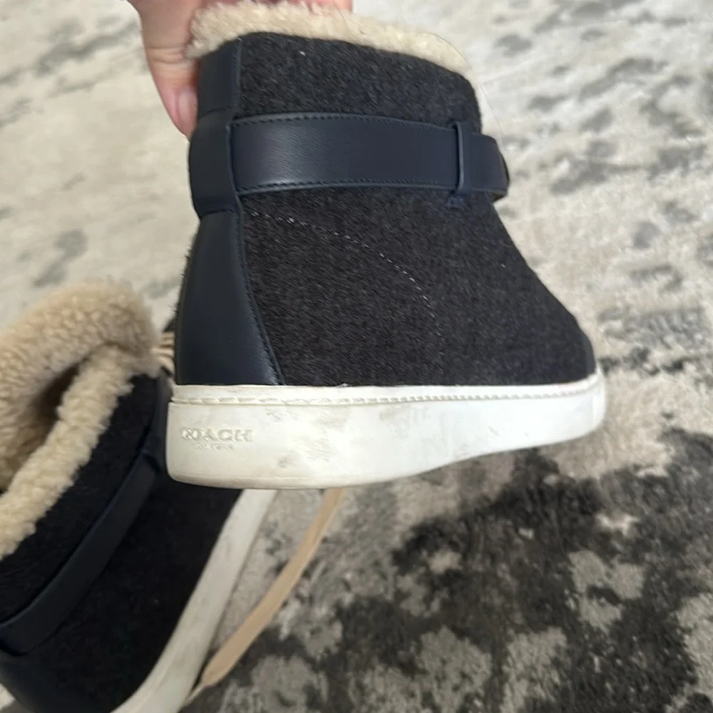 Coach Gray Wool Sherpa lined Richmond high top sneakers